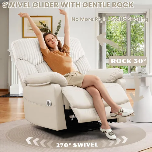 Vista 4 de Electric Recliner with Massage and Heat, Swivel Rocking Chair Glide Rocker Beige