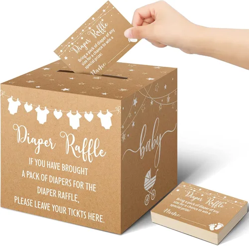 Vista 40 de Teling 51 boletos para rifas de pañales con caja de tarjetas, decoración de baby shower, caja de revelación de género para fiesta de rifas