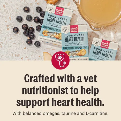 Vista 4 de The Honest Kitchen Alimento funcional de grado humano: Salud del corazón - Caldo de pavo y salmón estofado de comida para perros, 5.5 onzas x 12