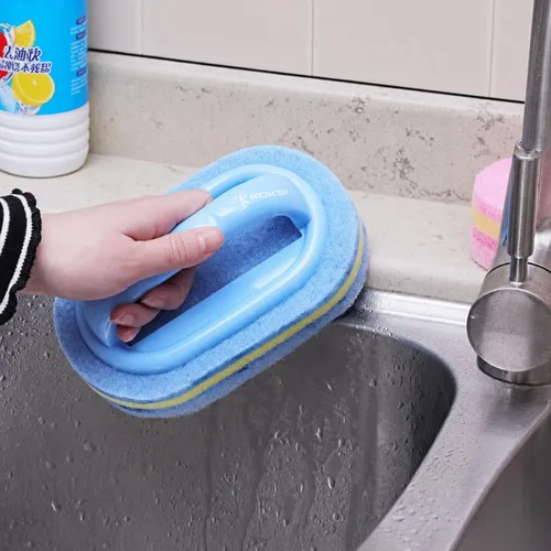 Vista 6 de KOKSI Cepillo de limpieza para baño, cocina, bañera, limpiador de inodoro, esponja de ducha multiusos, cepillo para fregar con mango ergonómico