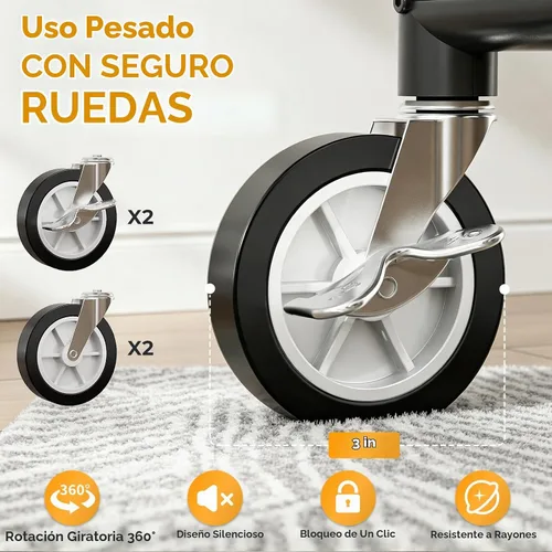 Vista 7 de Perchero de ropa resistente con carga de 860 libras, estantes de ropa rodantes de doble barra para colgar ropa, estante de ropa rodante con estantes