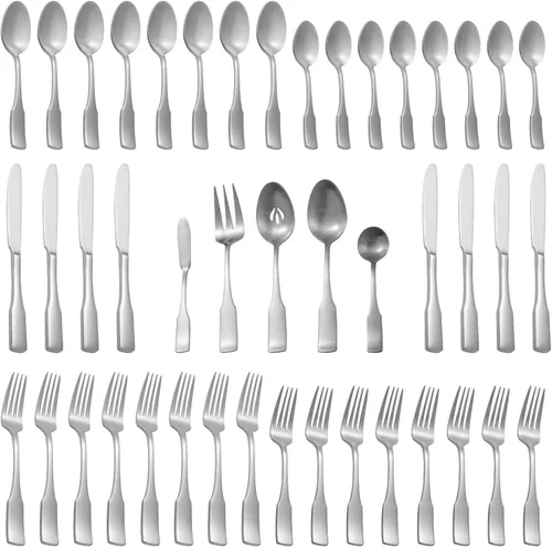 Vista 11 de Alata Kate Black Mirror - Cubiertos de 45 piezas con juego de utensilios para servir utensilios, servicio para 8, cubiertos de acero inoxidable