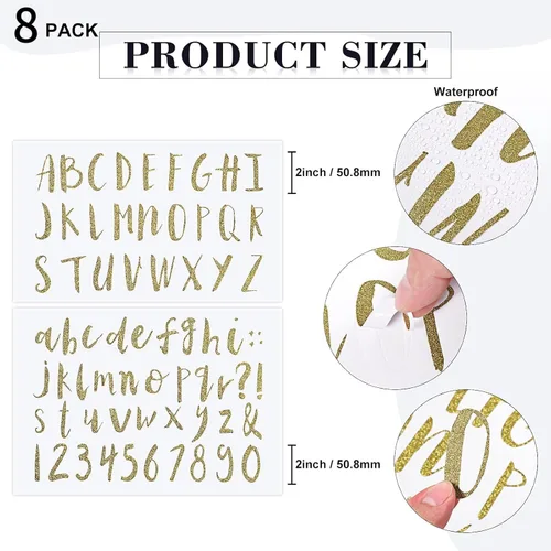 Vista 2 de Sepamoon 552 piezas de 8 hojas de calcomanías de letras de vinilo, autoadhesivas, letras del alfabeto, cursivas, calcomanías para manualidades