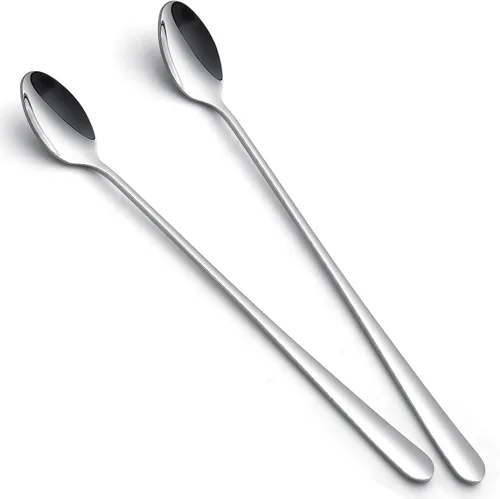 Vista 10 de IQCWOOD Cucharas de té helado de mango largo, cucharas de café de acero inoxidable para mezclar cócteles, juego de 4