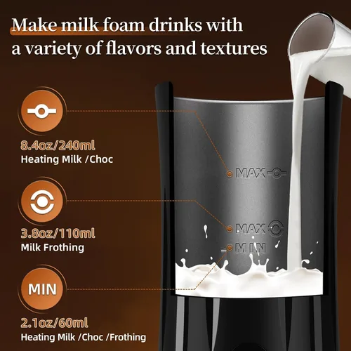 Vista 4 de 4-in-1 Milk Frother, Liksiy Milk Frother and Steamer, Auto Shut-Off Coffee Frother with Hot & Cold Foam, Quiet Design Frother Machine for Latte