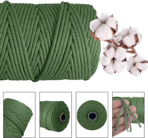 Vista 3 de Cordón de macramé de algodón natural grueso de 3mm x 109 yardas, cuerda de algodón trenzado de 4 hebras para macramé suave de color natural hecho a