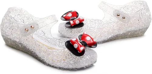 Vista 2 de OMGard Zapatos de gelatina para niñas, sandalias de cumpleaños de princesa de reina de la nieve para niñas pequeñas, sandalias azules con purpurina