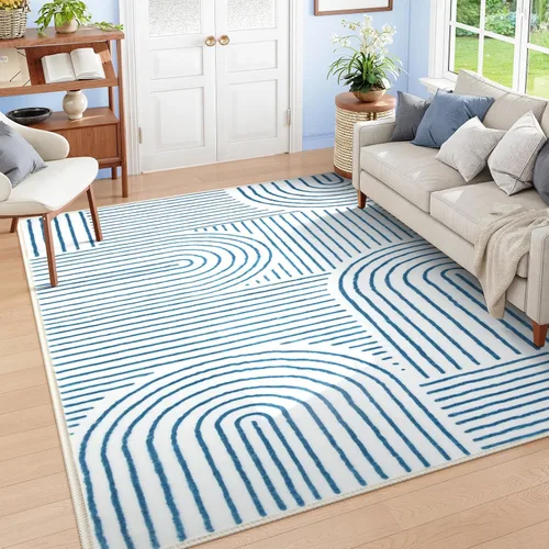 Vista 10 de Lahome Alfombras lavables abstractas, alfombra azul de 4 x 6 pies para dormitorio, guardería, suave, antideslizante, moderna, alfombra ultradelgada