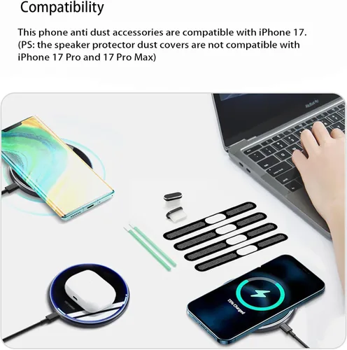 Vista 5 de Enchufe antipolvo USB C, cubierta de puerto USB C, cubierta de enchufe USB C con protector de altavoz, cubierta antipolvo compatible con iPhone 17