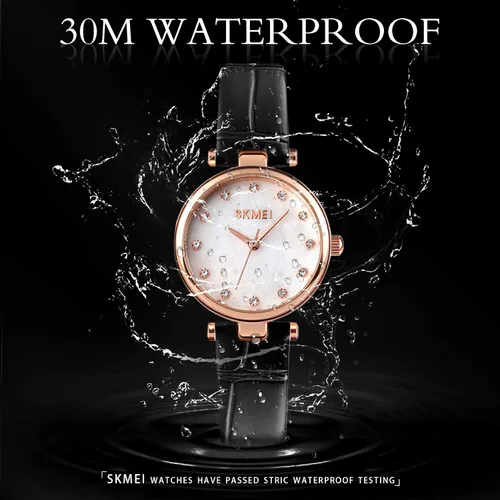 Vista 3 de SKMEI Women Watch Leather Elegant Wrist Watch for Lady Girls Analog Quartz Waterproof Watches for Women