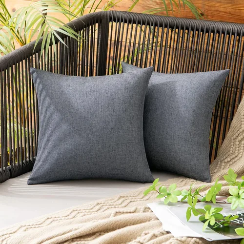 Vista 63 de MIULEE - Paquete de 2 fundas de almohada decorativas para exteriores, impermeables, sólidas, de imitación de lino, para jardín, casa de campo, Azul