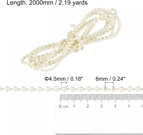Vista 2 de uxcell Cable de cadena con cuentas, 2.19 yardas, persianas enrollables verticales romanas para cortinas de ventana, piezas de repuesto, color beige