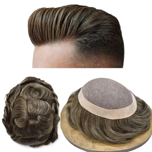 Vista 59 de Mens Toupee Hair Piece Real Human Hair Fine Mono Toupee para hombres Sistema de reemplazo de cabello para hombre Postizo Protesis Capilar Para