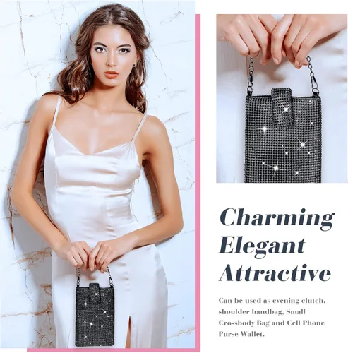 Vista 4 de Weewooday Monederos de mano para mujer, 2 piezas de diamantes de imitación, bolso de mano con diamantes de imitación, bolso de noche triangular