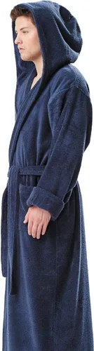 Vista 2 de Arus - bata de baño de algodón hasta el tobillo con capucha estilo turco para hombre