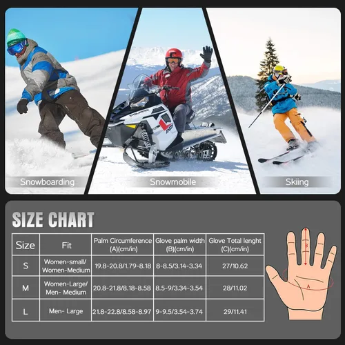 Vista 7 de BOSONER Guantes de esquí y snowboard, guantes cálidos impermeables de invierno, guantes de nieve para clima frío para hombres, mujeres, niños