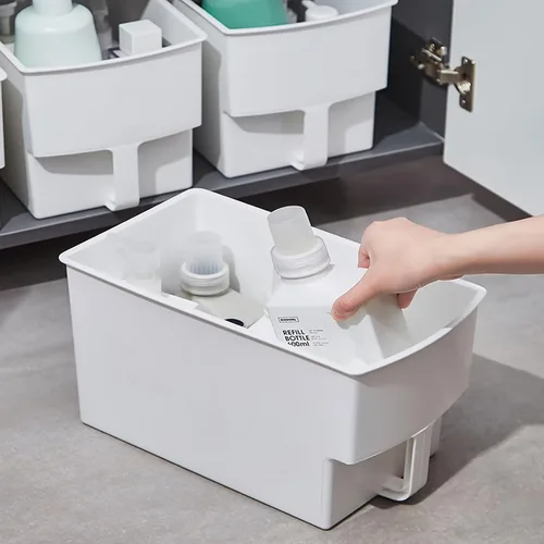 Vista 4 de Contenedores de almacenamiento para gabinete de cocina con asa, organizador apilable de plástico, organizador de almacenamiento de alimentos