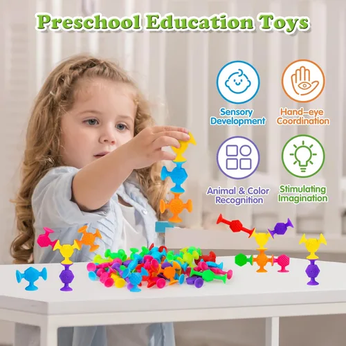 Vista 6 de Juguetes texturizados con ventosa para niños, 40 juguetes de baño para niños de 4 a 8 años, juguete sensorial para bebés de 3 años, juguete de baño