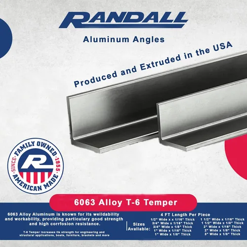 Vista 3 de Ángulo de aluminio con acabado de fresado de 4 pies (48 pulgadas) – 1 pulgada x 1 pulgada x 1/16 pulgadas de grosor – Aleación 6063 T6 Metal