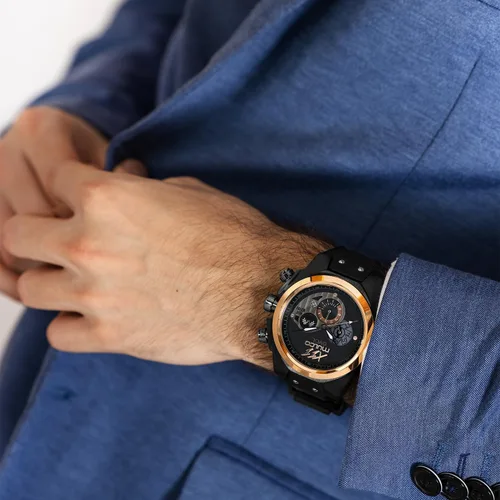 Vista 4 de MULCO Relojes para hombre - Evol, caja de acero inoxidable con correa de silicona para muñeca, movimiento multifuncional de cuarzo, pantalla