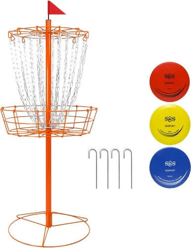Vista 8 de Disc Golf Basket - Portable Disc Golf Target with Heavy Duty 24-Chains Come with 6pcs Disc Golf Discs and Carry Bag, Ground Stake -Suitable for