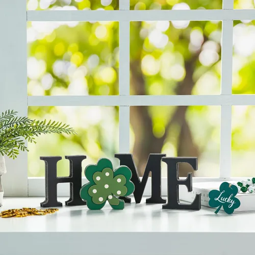 Vista 3 de Glitzhome Letreros intercambiables para casa y mesa con 13 piezas de iconos de temporada, letrero de madera intercambiable para casa para decoración