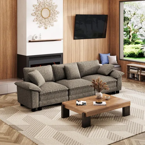 Vista 65 de Sofá seccional en forma de U de 123 pulgadas con cojines tipo nube, juego de sofá modular de asiento profundo con 5 asientos y 2 otomanos, brazos