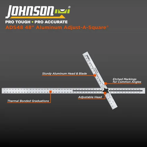 Vista 2 de Johnson Level & Tool ADS48 Adjust-A-Square - Cuadrado en T ajustable de aluminio resistente, 48 pulgadas, plateado, 1 cuadrado