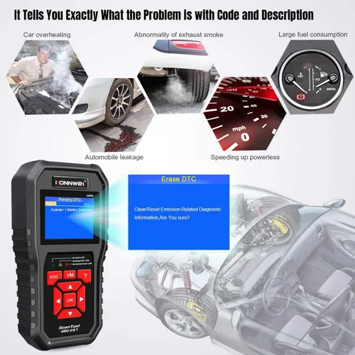 Vista 7 de Paquete de 2 escáneres KONNWEI KW850 profesional OBD2 Lector de código automático (rojo + negro)