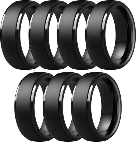 Vista 35 de ThunderFit Anillos de silicona para hombres, bandas de boda de goma con Pack A: Negro carbón