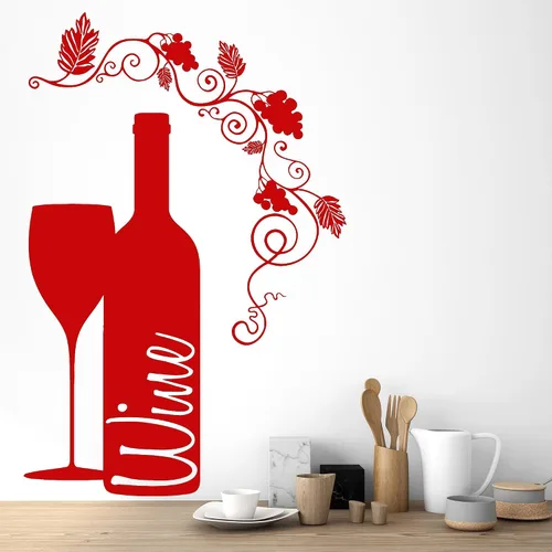 Vista 4 de Vinilo adhesivo de pared botella de vino vidrio uva alcohol bar pegatinas (ig4232) marrón