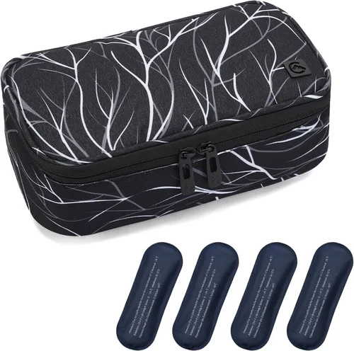 Vista 7 de ALLCAMP - Maletín de viaje para diabéticos, organizador de medicamentos con 4 paquetes de hielo, color negro (9 x 4.72 x 3.14 pulgadas)