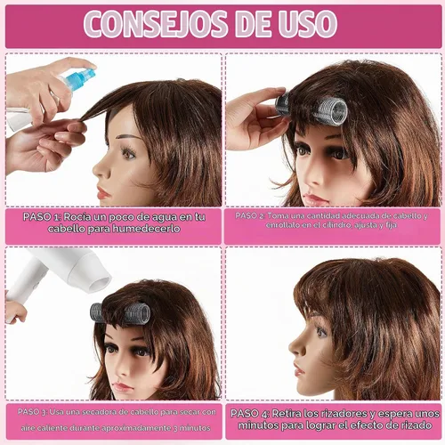 Vista 3 de WILLBOND 4 rodillos de pelo largos para flequillo, rizadores de núcleo de aluminio, rodillo térmico de autoagarre para cabello largo y mediano, Negro