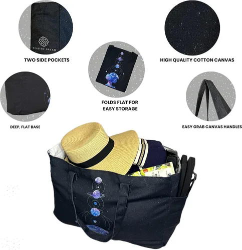 Vista 3 de HEALTHY DREAM Elegante bolso de mano para mujer Bolso grande con asas de correa para el hombro yoga, playa, deportes, naturaleza y compras