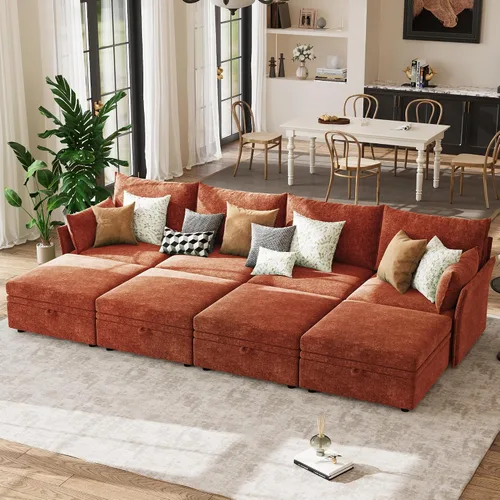 Vista 16 de Sofá seccional modular de gran tamaño de 103.5 pulgadas, sofá convertible en forma de L con otomana móvil, sofás esquineros grandes de 6 asientos