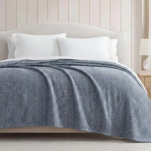 Vista 3 de Nautica - Manta Individual, Ropa de Cama de Algodón Hilado en Anillo, Peso Medio para Todas las Estaciones, Básicos para Dormitorio Compartido Azul