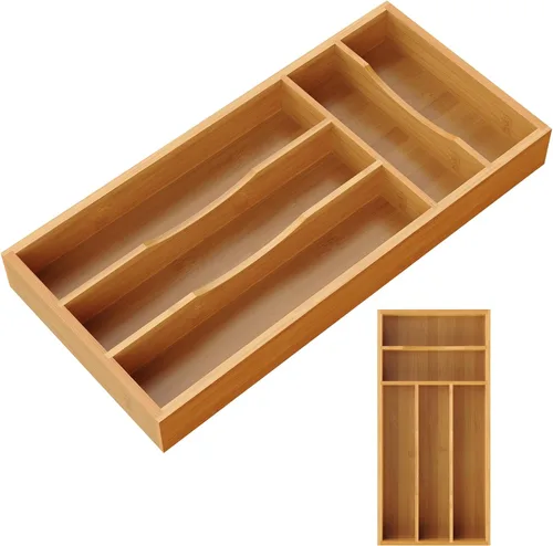 Vista 7 de Organizador de cubiertos, soporte para utensilios de cajón de cocina (bambú, grande)