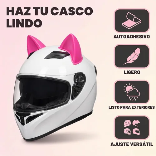 Vista 5 de 2 piezas de decoración de casco rosa, adorno de orejas de gato autoadhesivo para motocicleta, adecuado para cascos de niñas lindas
