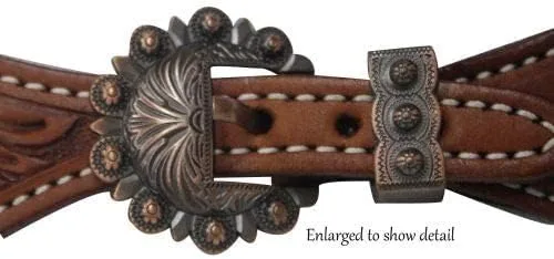 Vista 3 de Showman Señoras Tamaño Argentina Cuero Vaca Floral Tooled Spur Correas w/Cobre Conchos