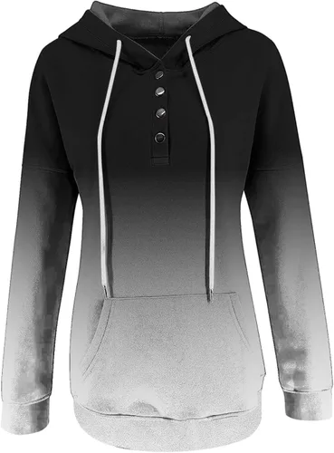 Vista 21 de Sudaderas con capucha para mujer, con cuello de botón, sin botones, con cordón, manga larga, lindas, ropa para adolescentes y niñas
