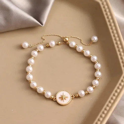 Vista 4 de Oyalma 44844 - Pulsera con colgante de cadena de perlas de color dorado para mujer