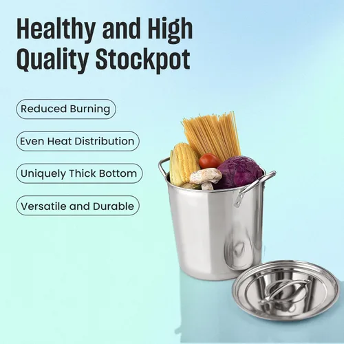 Vista 5 de MARBELLA Olla de acero inoxidable de 16 cuartos de galón con tapa, de grado alimenticio, resistente, multiusos, para estofado, cocción a fuego