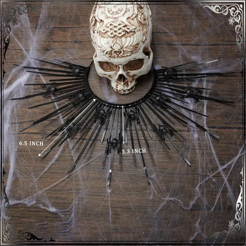 Vista 6 de Zivyes Corona de halo de araña, coronas góticas malvadas, diademas con picos de rayos de sol, accesorios de Halloween