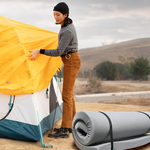 Vista 9 de Cubrecolchón de espuma viscoelástica de 4 pulgadas con cremallera resistente al agua, colchón enrollable para piso, colchonetas de dormir