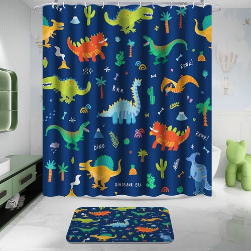 Vista 2 de Poedist Juego de 4 cortinas de ducha de baño, juegos de cortinas de baño para niños con alfombras