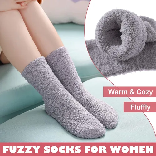 Vista 4 de LINEMIN Calcetines mullidos para mujer, acogedores, esponjosos, cálidos, de microfibra, suaves, para el hogar, para dormir