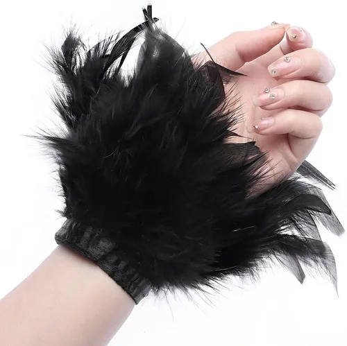 Vista 2 de 2 pares de puños de plumas, pulsera de plumas, anillo a presión de plumas, puños de pulsera de palmada, decoración de muñeca para mujer