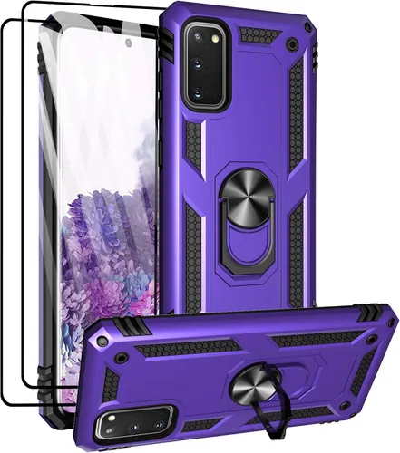 Vista 9 de Androgate Funda para Samsung Galaxy S20 FE con protectores de pantalla de cristal, soporte de anillo de metal de grado militar con soporte de Negro