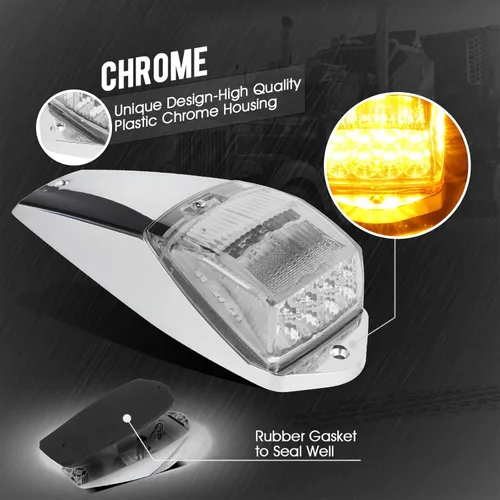 Vista 4 de Partsam 10 luces LED ámbar de cabina de 31 luces LED para techo superior con base cromada compatible con Peterbilt/Freightliner/Western