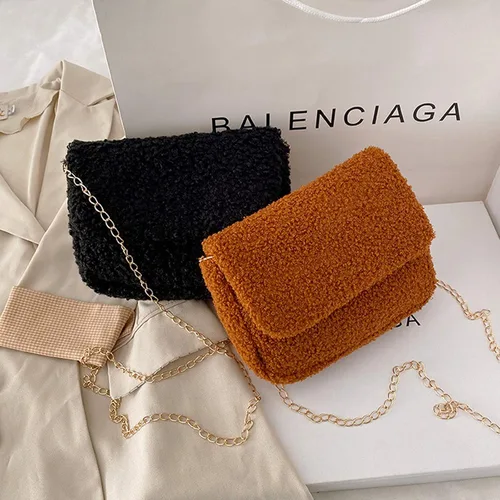 Vista 5 de RARITYUS Bolso de hombro con estampado de leopardo para mujer, bolso de felpa esponjosa, bolso cruzado de piel sintética con correa de cadena